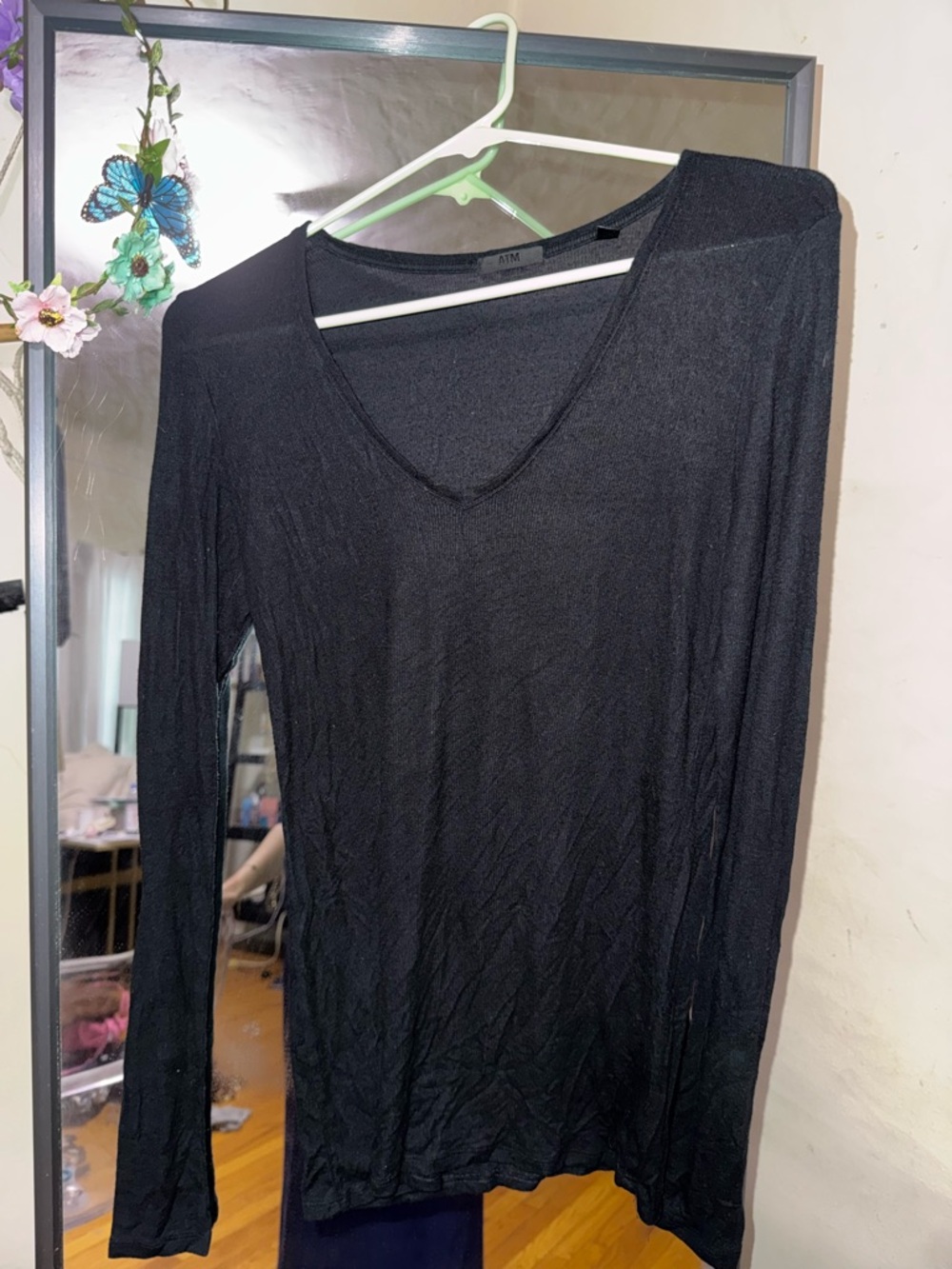 ATM Anthony Thomas Melillo Black V-Neck Long Sleeve Tee